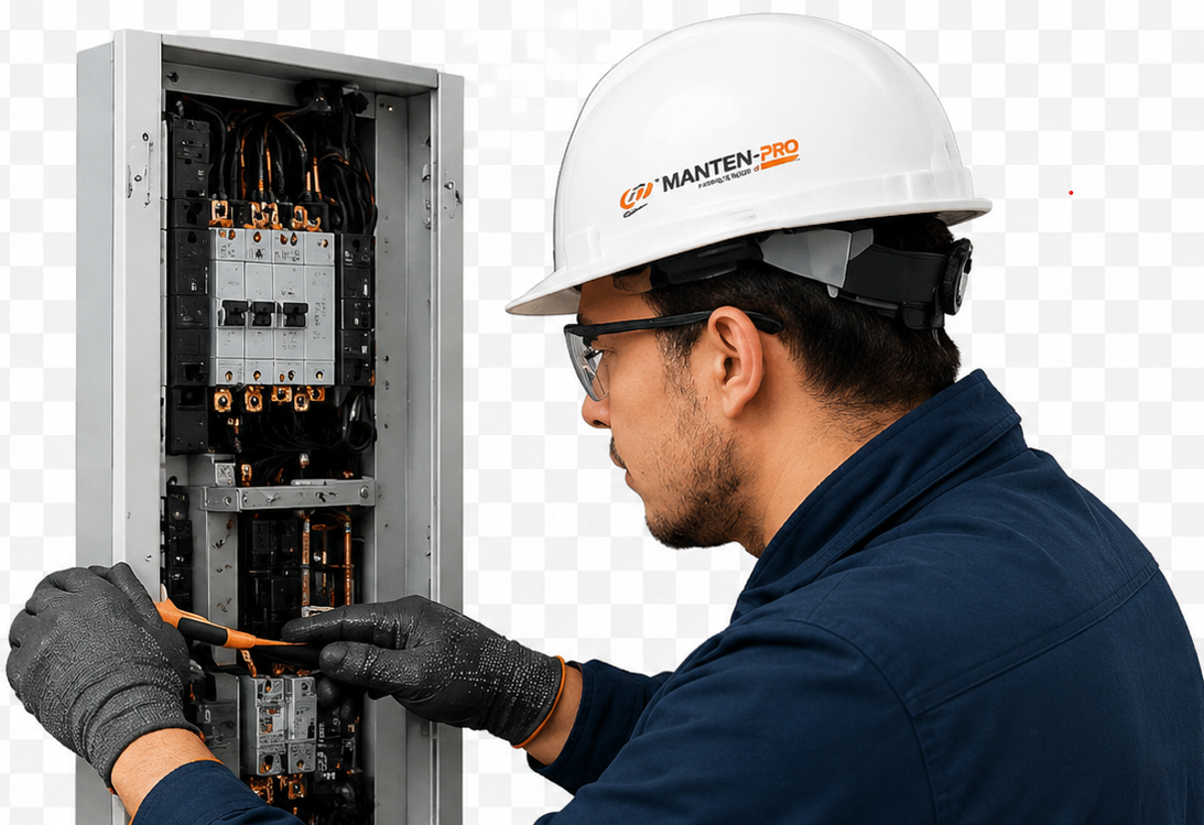 Técnico realizando mantenimiento eléctrico